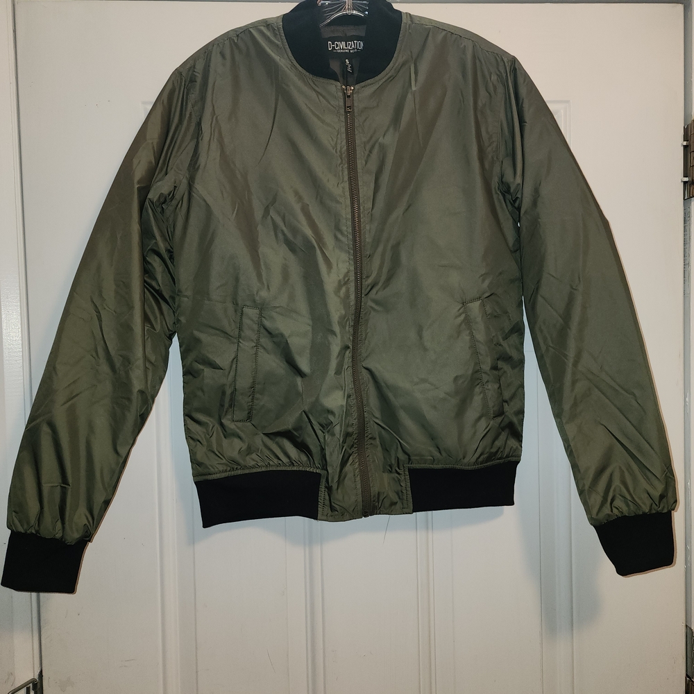 D-Civilization Aviator Military Bomber Jacket in Olive Green